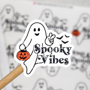 Pegatinas de Halloween con vibraciones espeluznantes y un fantasma de la paz, pegatinas retro de otoño para Halloween, pegatinas de agradecimiento de Happy Mail, etiquetas de envío para pequeñas empresas
