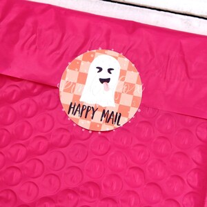 Pegatinas de correo feliz fantasma, pegatinas de otoño de Halloween, pegatinas de agradecimiento, fantasma lindo naranja a cuadros, pegatinas de agradecimiento para pequeñas empresas