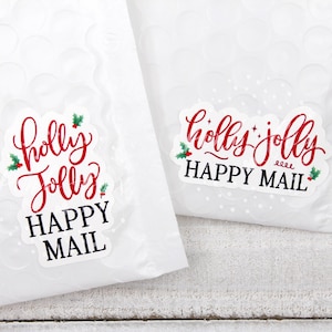 Sticker Holly Jolly Happy Mail, sticker kerstkaart, sticker Happy Mail vakantie, sticker kleine winkel, ondersteunende verpakking voor kleine bedrijven