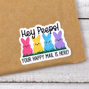 Hey Peeps! Adesivi Your Happy Mail is Here, Adesivo Easter Bunny Peep, Adesivo Shop Small, Forniture per imballaggio Etsy, Adesivi Thank You