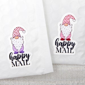 Valentine Gnome Happy Mail pegatinas, pegatina del día de San Valentín, gracias por comprar pequeñas, apoyar a las pequeñas empresas, etiqueta de correo del paquete