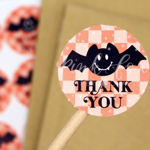 Stickers Smiley Chauve-Souris, Autocollants Halloween Automne, Autocollants Happy Mail, Chauve-souris effrayante à carreaux, Stickers de remerciement pour les petites entreprises