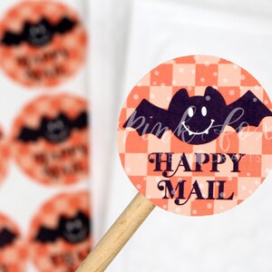 Naklejki Smiley Bat Happy Mail, Naklejki Halloween Fall, Naklejki Thank You, Kratkowane Upiorne Nietoperze, Naklejki Thank You dla Małych Firm