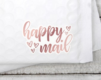 Happy Mail Hearts Sticker, Rose Gold Packaging Sticker, Thank You For Shopping Small, Supporting Small Business, Etsy Small Shop Mailing