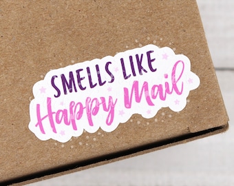 Smells Like Happy Mail Stickers, Small Business Stickers, Essential Oil Stickers, Candle Wax Melt Stickers, Thank You For Shopping Small