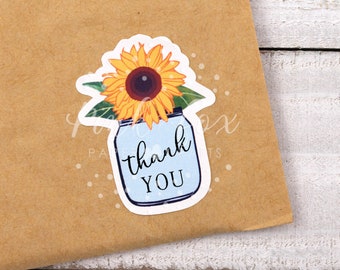 Thank You Sunflower Stickers, Mason Jar Sunflower Sticker, Small Business Shipping Sticker, Sending Sunshine, Thank You For Shopping Small