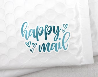Happy Mail Hearts Sticker, Turquoise Packaging Sticker, Thank You For Shopping Small, Supporting Small Business, Etsy Small Shop Mailing