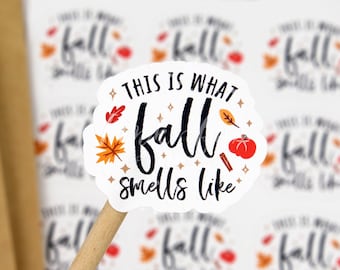 Así huele el otoño, pegatinas de Happy Mail, aceite esencial, vela, pegatinas de cera derretida para pequeñas empresas, gracias por comprar en tiendas pequeñas.