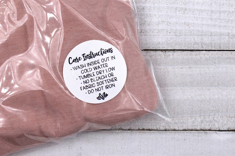 Care Instructions Stickers, T-Shirt Washing Care Stickers, Handmade Small Business Supplies, Clothing Packaging Labels, Etsy Shop Supplies image 1