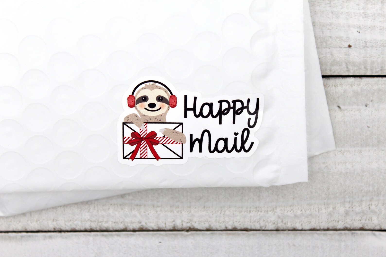 Holiday Sloth Happy Mail Stickers Christmas Present Mail - Etsy