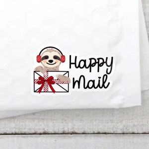 Holiday Sloth Happy Mail Stickers, Christmas Present Mail Sticker ...