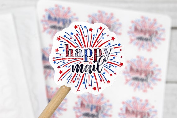 Fireworks Happy Mail Stickers, 4th of July Stickers, American Patriotic Red White And Blue Sticker, Thank You For Shopping Small Business
