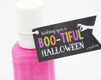Halloween Favor Tags Mini, Wishing you a Boo-tiful Halloween, Witch Halloween Party Favors, Personalized Nail Polish Halloween Gift Bag Tag