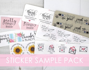 Sticker Sample Pack, 30 Sticker Variety Pack, Happy Mail Stickers, Thank You Stickers, Support Small Business, Etsy Shop, Packaging Labels