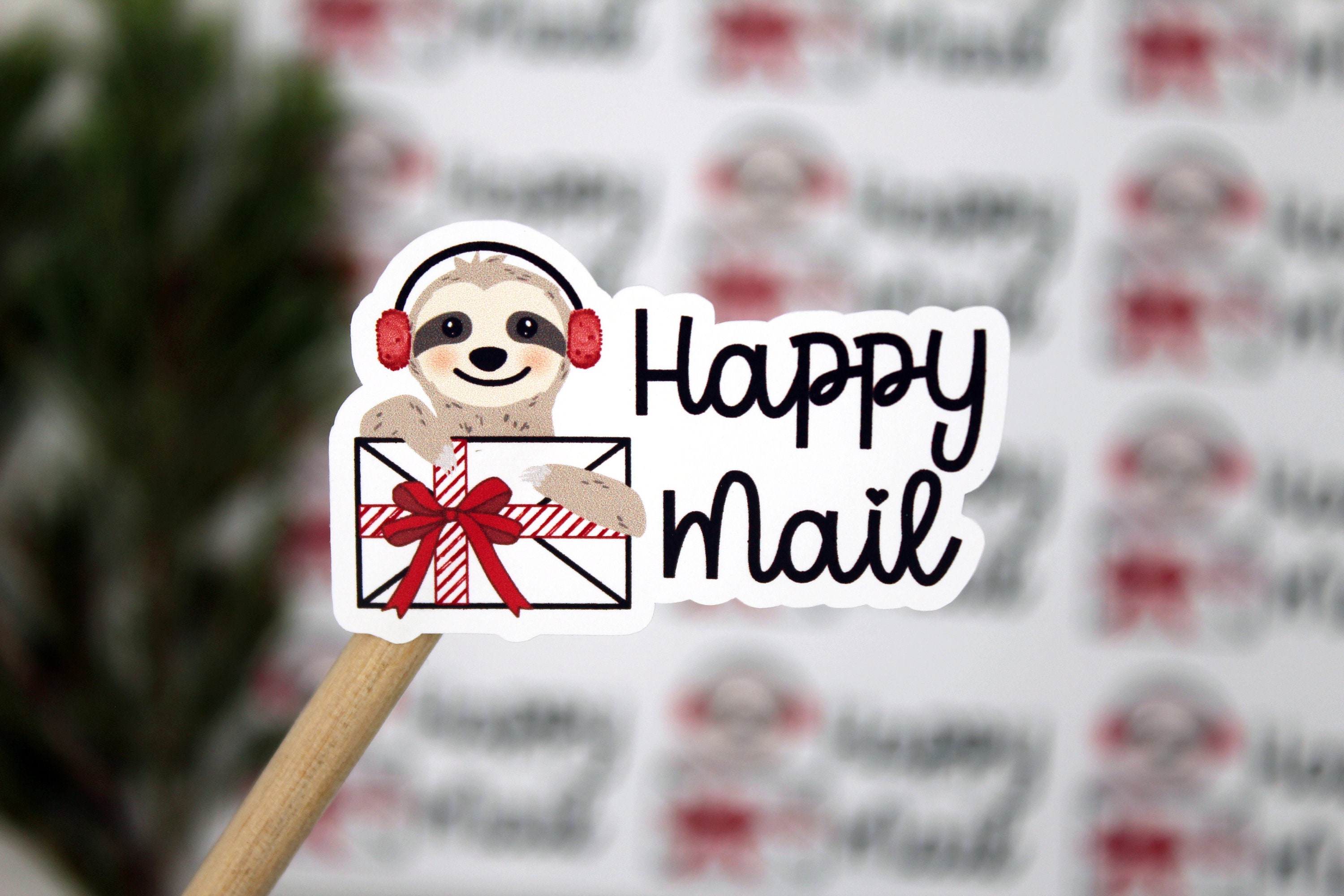 Holiday Sloth Happy Mail Stickers Christmas Present Mail - Etsy