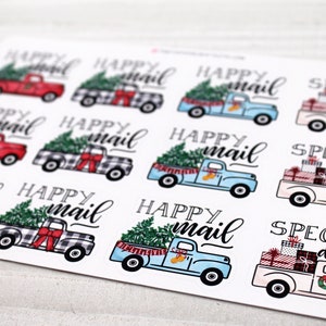 Christmas Truck Happy Mail Stickers, Red Truck Christmas Tree, Buffalo Check, Xmas Presents, Thank You For Shopping Small, Packaging Sticker image 8