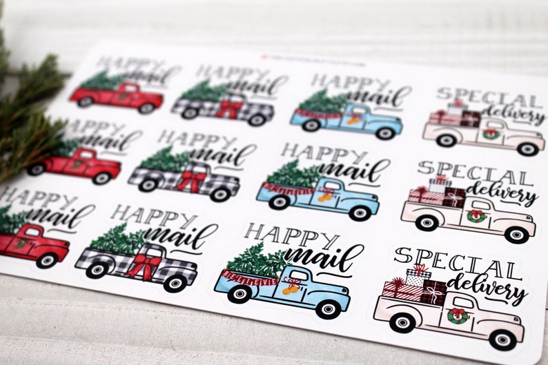 Christmas Truck Happy Mail Stickers, Red Truck Christmas Tree, Buffalo Check, Xmas Presents, Thank You For Shopping Small, Packaging Sticker image 8