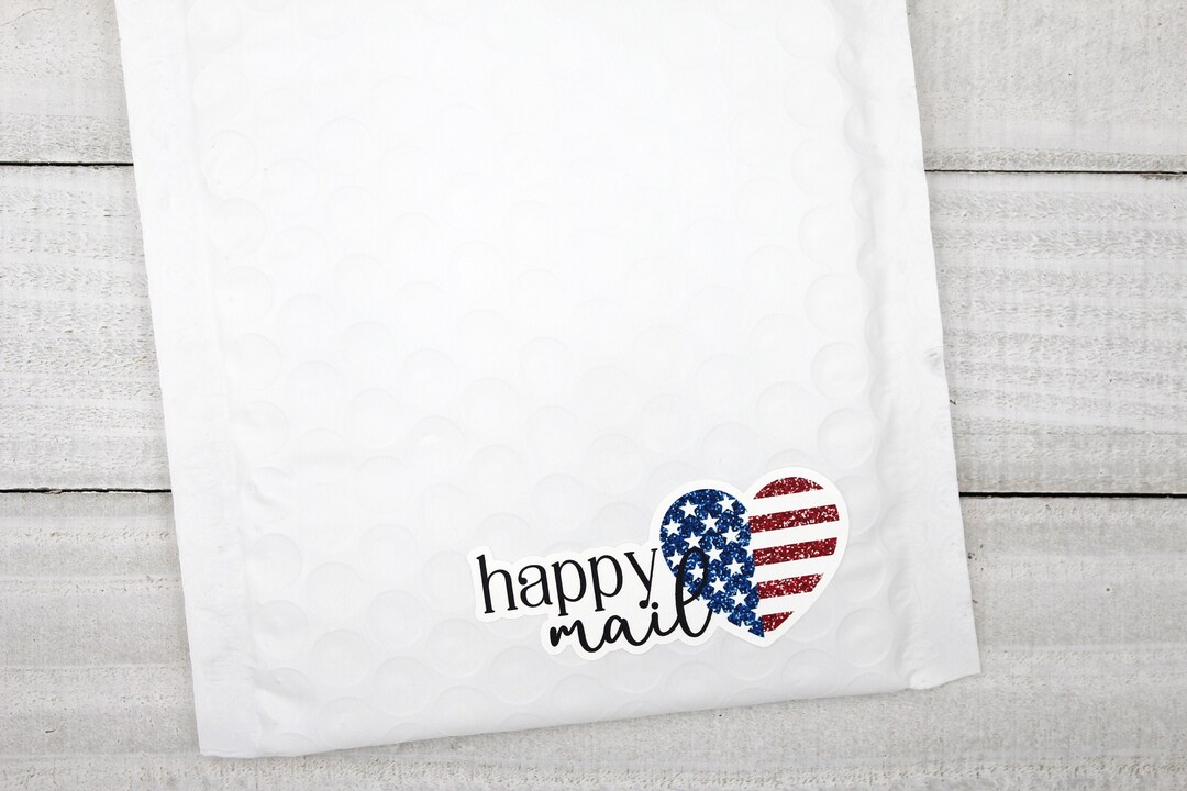 Red Usmail Stickers American Flag Heart Happy Mail Stickers, Faux Glitter Heart, Patriotic ...