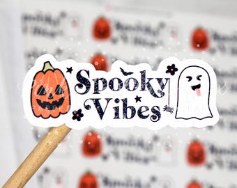 Spooky Vibes, Groovy Peace Ghost Halloween Sticker, Retro Fall Halloween, Happy Mail Thank You Sticker, Shop Small Business Shipping Label
