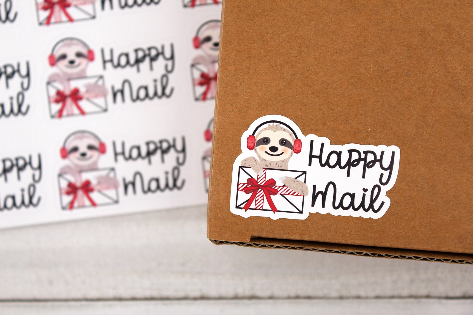 Holiday Sloth Happy Mail Stickers Christmas Present Mail - Etsy