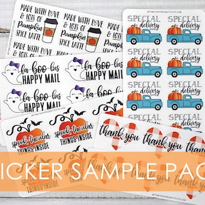 Halloween & Fall 32 Sample Sticker Pack, Happy Mail Sticker Set, Small Business Stickers, Thank You Stickers for Small Business Packaging