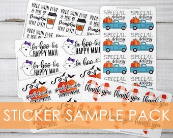 Paquete de 32 pegatinas de muestra de Halloween y otoño, juego de pegatinas Happy Mail, pegatinas para pequeñas empresas, pegatinas de agradecimiento para embalajes de pequeñas empresas.