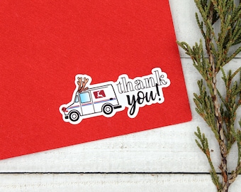 Holiday Mail Truck Stickers, Thank You Mailman, Post Office Mail Carrier Sticker, Christmas Packaging Stickers, Shop Small Business