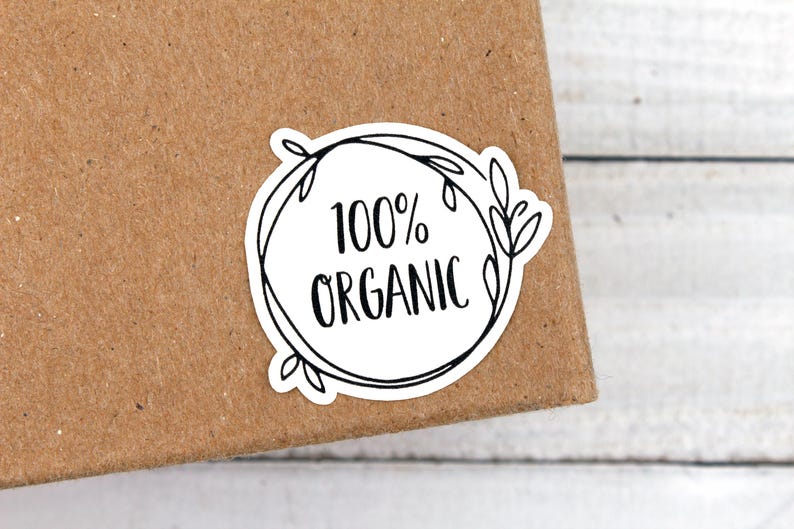 100% Organic Sticker, Eco Friendly Sticker, All Natural And Organic Packaging Product Labels, Small Shop Happy Mail Stickers image 1