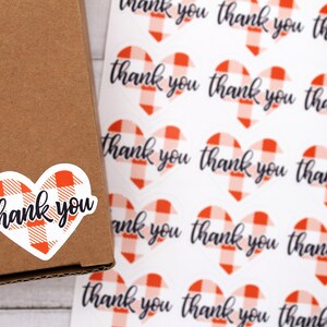 Fall Heart Gracias Sicker, pegatinas de Happy Mail, pegatina de cheque de búfalo naranja, gracias por el pedido, pegatinas de agradecimiento para pequeñas empresas
