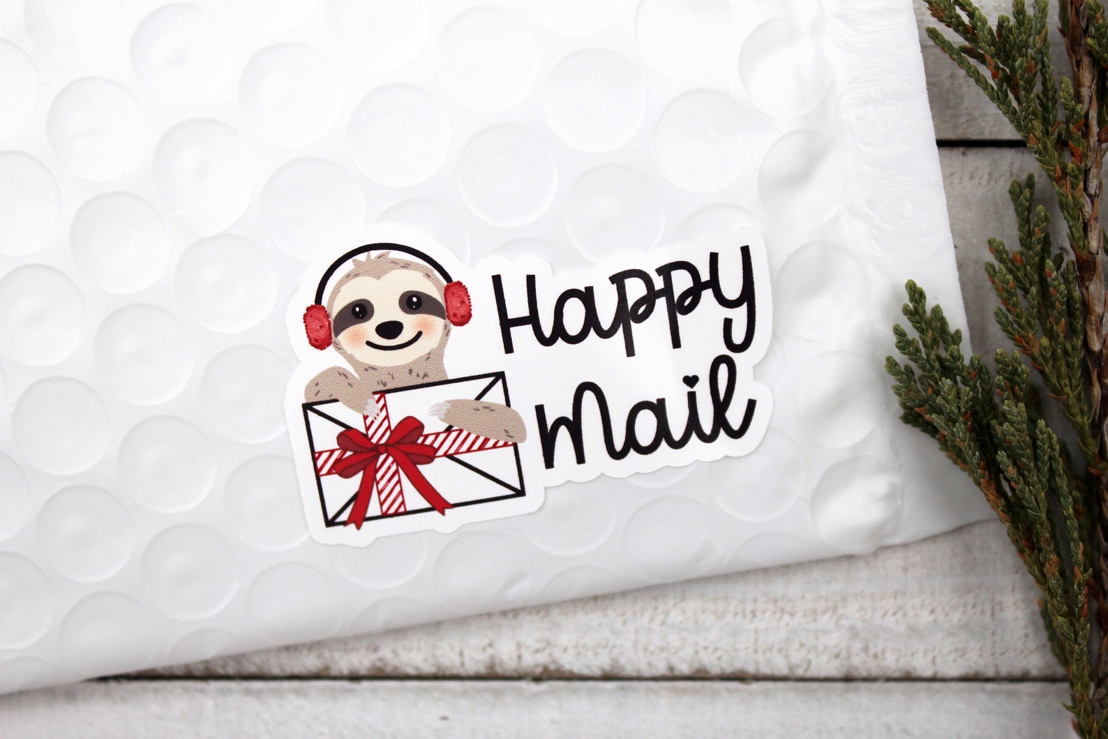 Holiday Sloth Happy Mail Stickers Christmas Present Mail - Etsy