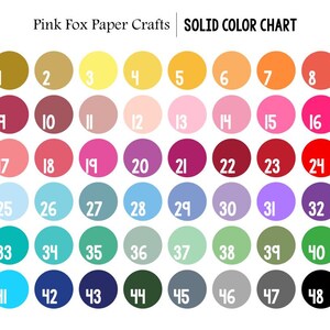 May include: A color chart with 48 different colors, numbered 1 through 48. The colors are arranged in rows of eight, with each color represented by a circle.