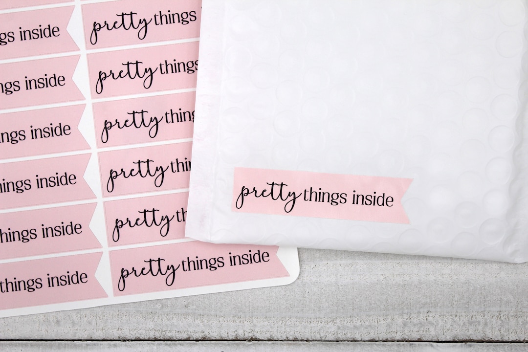 Pretty Things Inside Stickers, Pink Happy Mail Sticker, Thank You for ...