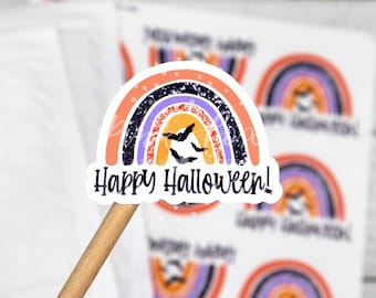 Happy Halloween Rainbow Stickers, Happy Mail Thank You Sticker, Spooky Halloween Stickers, Fall Shop Small, Small Business Shipping Sticker