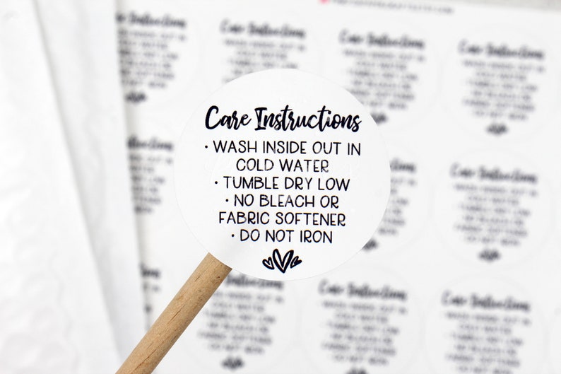 Care Instructions Stickers, T-Shirt Washing Care Stickers, Handmade Small Business Supplies, Clothing Packaging Labels, Etsy Shop Supplies image 2