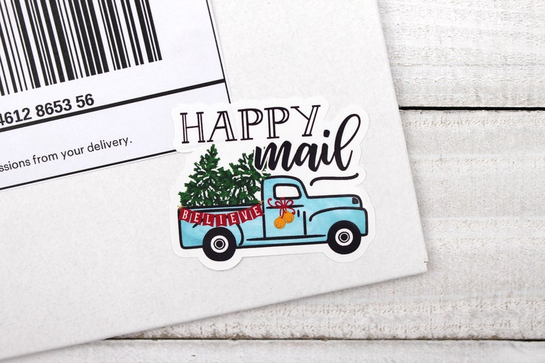 Christmas Truck Happy Mail Stickers, Red Truck Christmas Tree, Buffalo Check, Xmas Presents, Thank You For Shopping Small, Packaging Sticker image 3