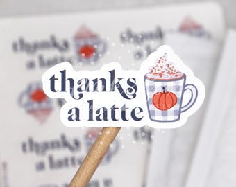 Thanks A Latte Sticker, Pumpkin Spice Latte Fall Stickers, Happy Mail Sticker, Buffalo Check Packaging Thank You Stickers for Small Business