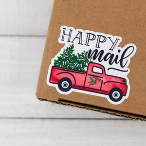 Christmas Truck Happy Mail Stickers, Red Truck Christmas Tree, Buffalo Check, Xmas Presents, Thank You For Shopping Small, Packaging Sticker image 6