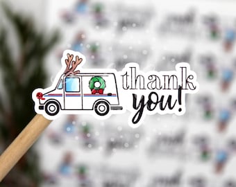 Holiday Mail Truck Stickers, Thank You Mail Carrier, Mailman, Post Office Sticker, Christmas Packaging Stickers, Shop Small Business
