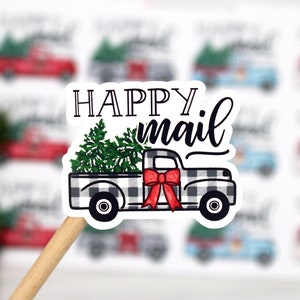 Christmas Truck Happy Mail Stickers, Red Truck Christmas Tree, Buffalo Check, Xmas Presents, Thank You For Shopping Small, Packaging Sticker image 4