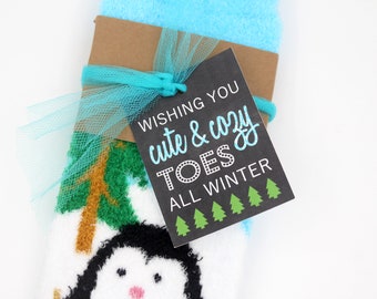 Christmas Sock Gift Tags and Nail Polish Tags, Cute and Cozy Toes, Christmas Holiday Tags, Stocking Stuffer, Office Gift, Chalkboard Tags