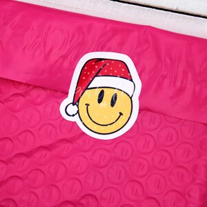 Smiley Face Santa Hat, Christmas Holiday Happy Mail Sticker, Supporting Small Business Packaging, Santa Thank You Sticker