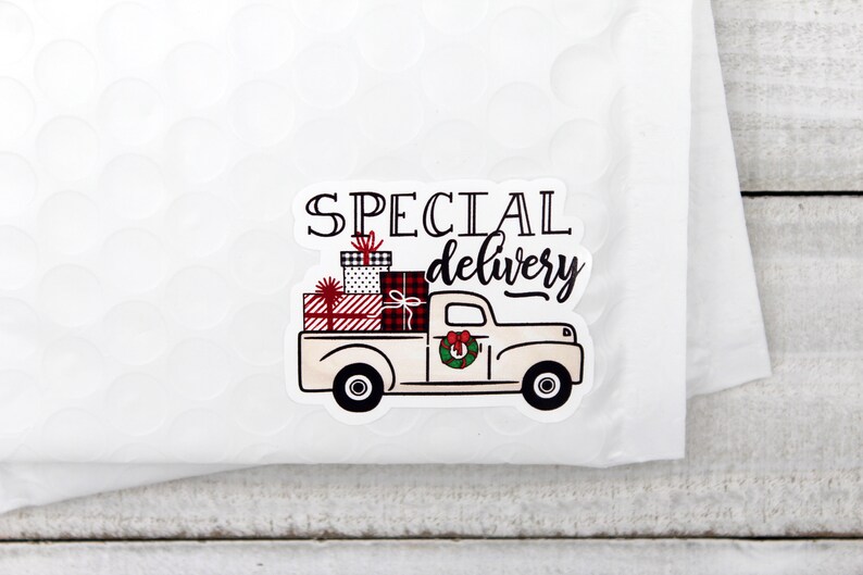 Christmas Truck Happy Mail Stickers, Red Truck Christmas Tree, Buffalo Check, Xmas Presents, Thank You For Shopping Small, Packaging Sticker image 5
