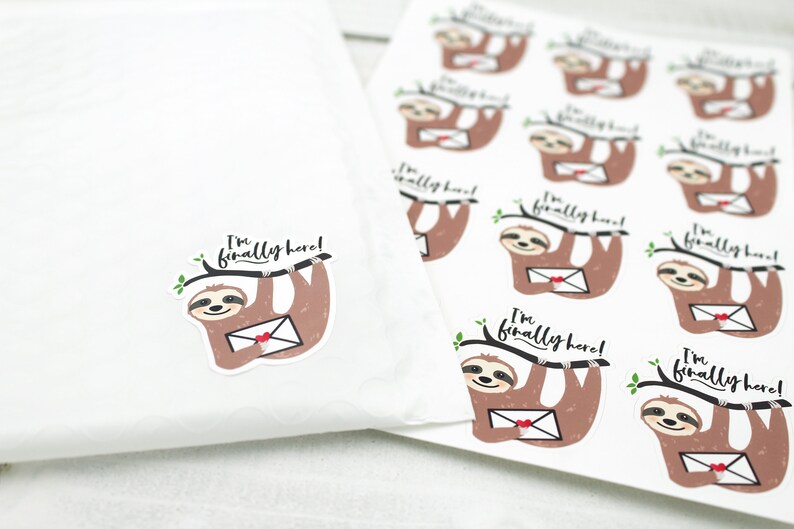 Cute Sloth I'm Finally Here Sloth Happy Mail Stickers - Etsy