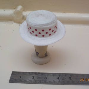 1/12th miniature hat with polka dots 8 colors to choose from White