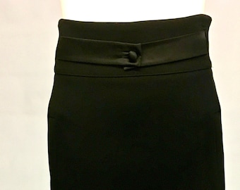 Vintage Black Silk "Just Cavalli" Skirt~ Knee Length ~Black Satin Wide Waistband