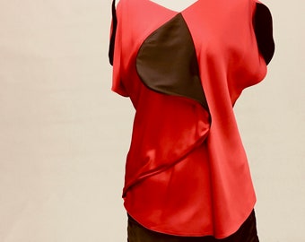 Vintage Giorgio Armani Red and Black Silk Satin Top ~ Made in Italy~ Beautiful, Striking Quality, Design and Colors