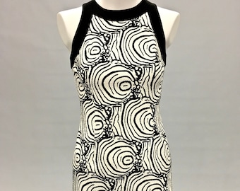 Vintage CMV Carmen Marc Valvo Black and White Textured Abstract Print Sheath Dress ~ Designer Style