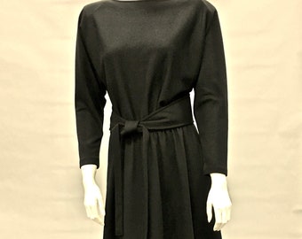 Vintage 80s Knit Secretary Dress by Bee Darlin' ~ Classic Black Dress with Fit and Flare Style ~ Day into Night ~