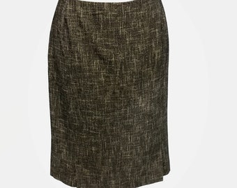 Vintage Akris for Bergdorf Goodman Brown Herringbone Design Fully Lined Wool Skirt ~ Dual Zippers in Back~