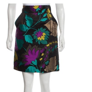 Beautiful Vintage ESCADA Black and Bright Floral Silk Skirt with Dual Front Pockets image 1